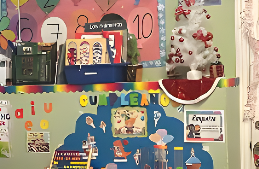 A bilingual classroom wall with numbers and a birthday board